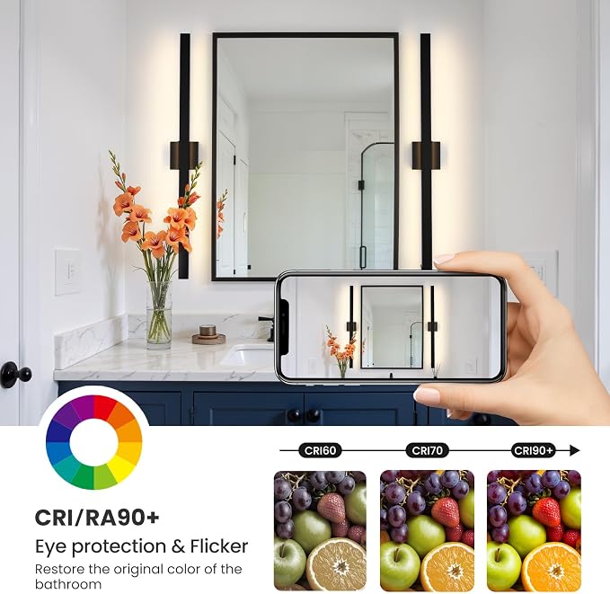 Modern Bathroom Lighting Fixtures Over Mirror, 39 Inch 30W Black Vanity Light Bar for Bathroom, Dimmable 5CCT LED Bathroom Wall Light Fixtures