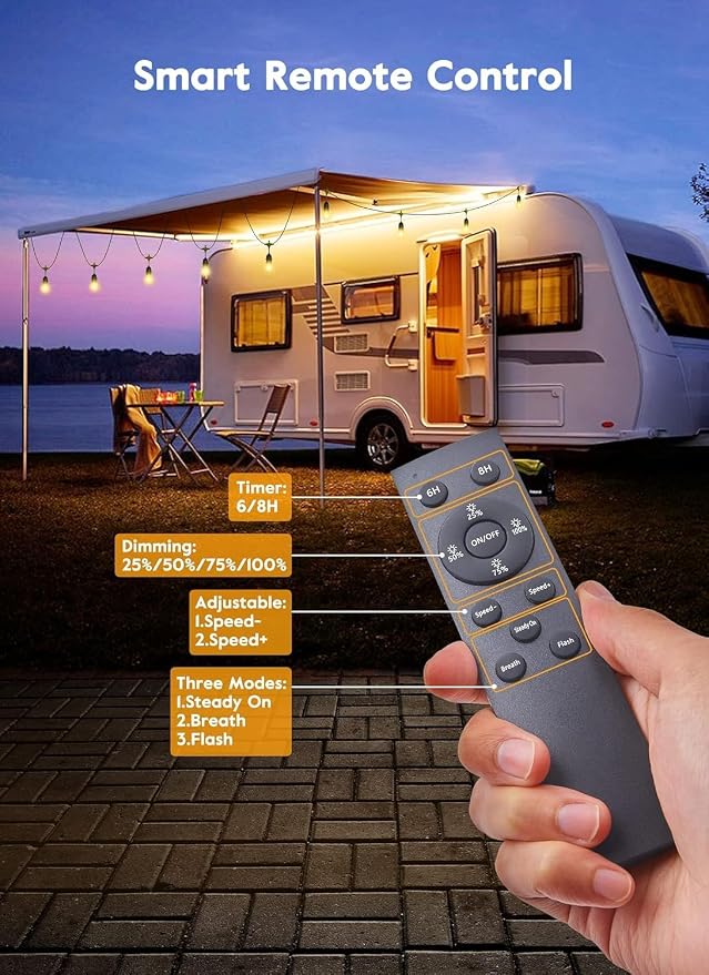Outdoor String Lights, 157FT 50 Bulbs Shatterproof Patio Lights with Remote | IP65 Waterproof Dimmable Hanging Connectable LED Outdoor Lights for Backyard, Bistro, Porch, Deck, Balcony