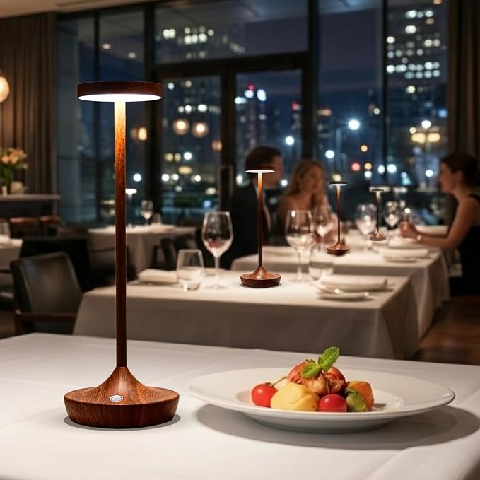 2 Pack Cordless Table Lamps, Rechargeable 6000mAh, 72H Runtime, Waterproof | Stepless Touch Dimming with 3 Color Modes & Memory Function, Portable for Outdoor/Patio/Restaurant. (Woodgrain)