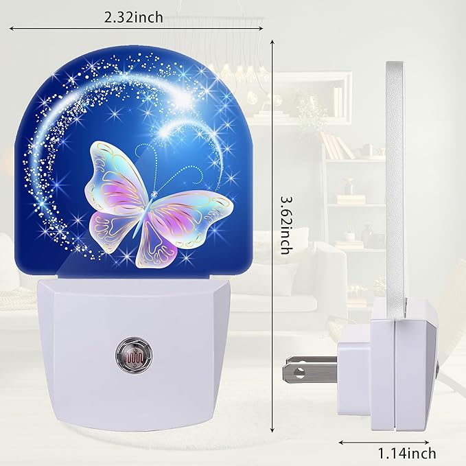Butterfly Stars Night Light, Glowing Firework Night Light Plug into Wall with Dusk to Dawn Sensor, LED Lamp Energy Saving Lights for Men Women Boys Girls,Lamp for Bedroom Bathroom Hallway