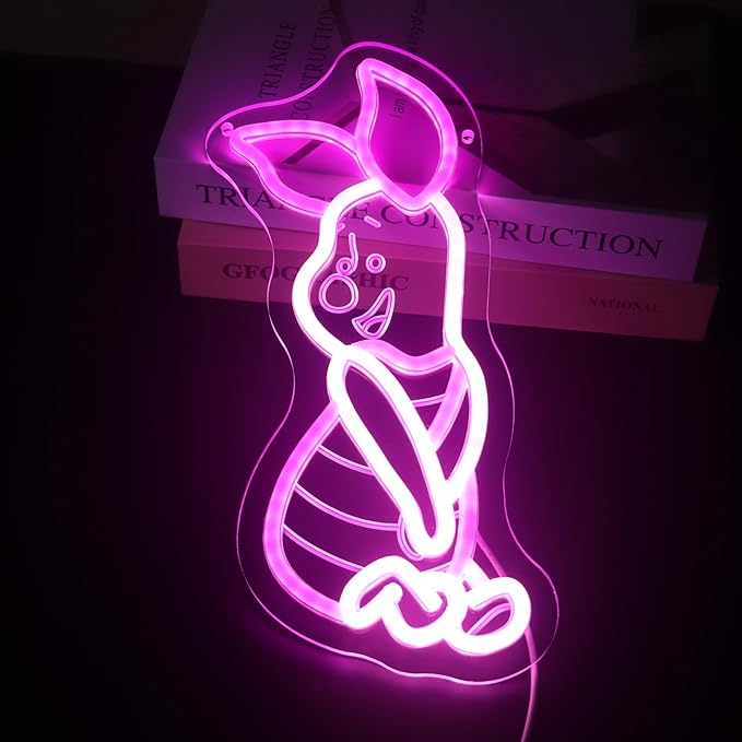 LED Anime Pig Neon Sign Pink Wall Art for Nursery, Baby,Kids Room,Girls Room,Dorm or Bedroom Decor, Dimmable USB, Sweet Uplifting Gift for Animal Lovers & Little Ones