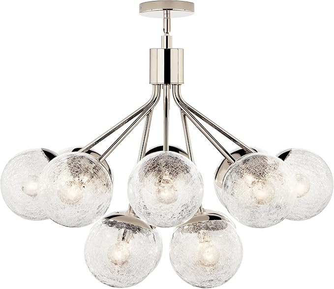 Kichler Silvarious 12-Light Convertible Chandelier, Soft Modern Light with Clear Crackled Glass in Polished Nickel, for Dining Room, Living Room, Bedroom or Foyer (22.25" x 30"), 52701PN