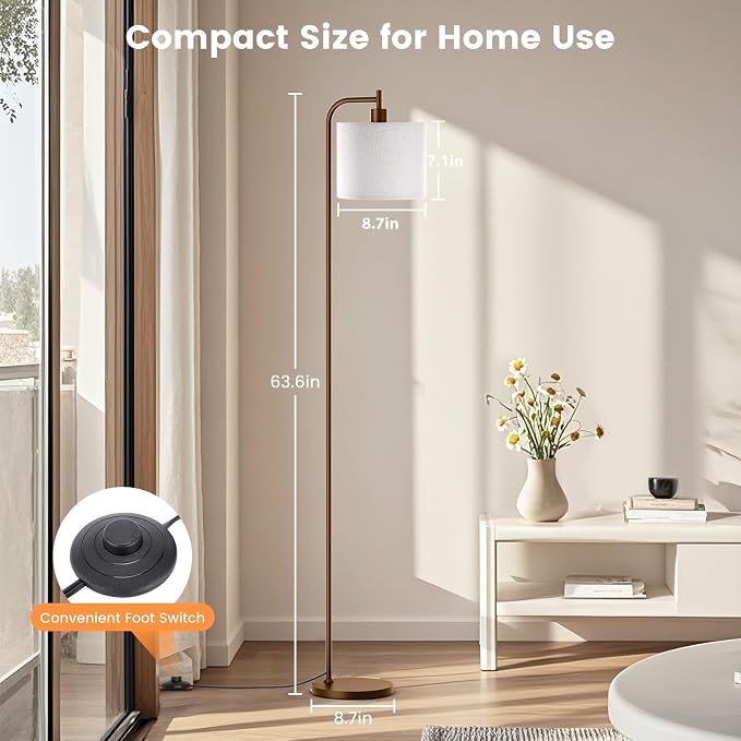 Floor Lamp for Living Room, Tall Standing Lamp with Linen Shade | Dimmable with Remote Control, 3 Color Temperatures, 9W LED Bulb Included, Ideal for Bedroom, Office and Reading Corner