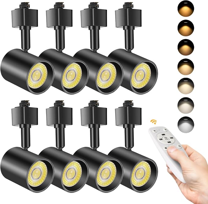 Remote Control H Type Track Lighting Heads Dimmable, Black 8 Pack | LED Track Light Heads, 2000K to 6000K Adjustable Ceiling Spotlight for H Track Lighting Rails, CRI90+ 24° 10W 800lm