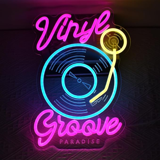 Vinyl Record Groove Neon Sign Music Neon Sign for Wall Decor, Dimmable LED Neon Light for Studio Bedroom Bar Man Cave, Retro Music Wall Art Gift for DJ or Music Lover