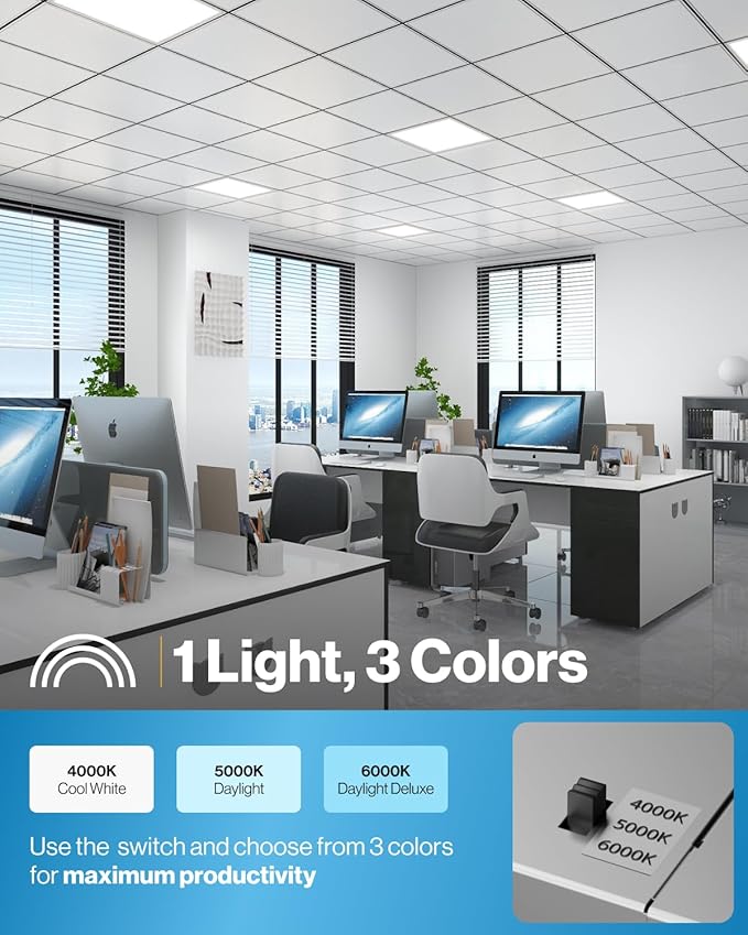 Sunco 24 Pack 2x2 LED Flat Panel Light, 40W, 3CCT, 4400LM, Dimmable | Selectable CCT 4000K/5000K/6000K, 0-10V, Commercial Troffer Replacement Lighting Fixture, Office and Drop Ceiling Lighting