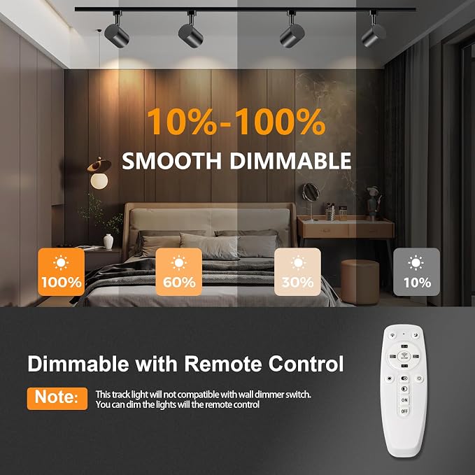 Remote Control H Type Track Lighting Heads Dimmable, Black 8 Pack | LED Track Light Heads, 2000K to 6000K Adjustable Ceiling Spotlight for H Track Lighting Rails, CRI90+ 24° 10W 800lm