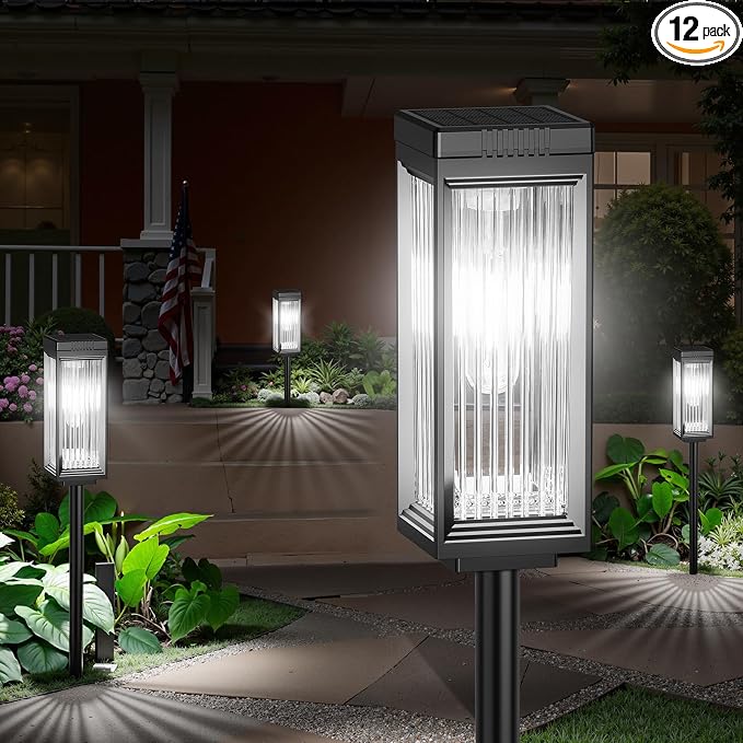 Solar Pathway Lights Outdoor, 12 Pack Upgraded Bright Solar Lights Outdoor Waterproof, Bright Up to 15 Hrs Garden Light for Yard Patio Lawn Path Walkway Driveway Outside Decor(Cool White)