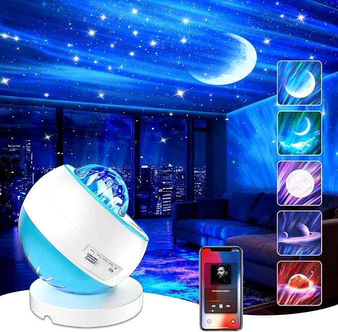 Northern Lights Projector,Star Projector for Bedroom,3 HD Projection Lenses Galaxy Projector,Bluetooth Speaker Star Projector,Moon Projector,Aurora Light Projector,Room Decor,Lights for Bedroom
