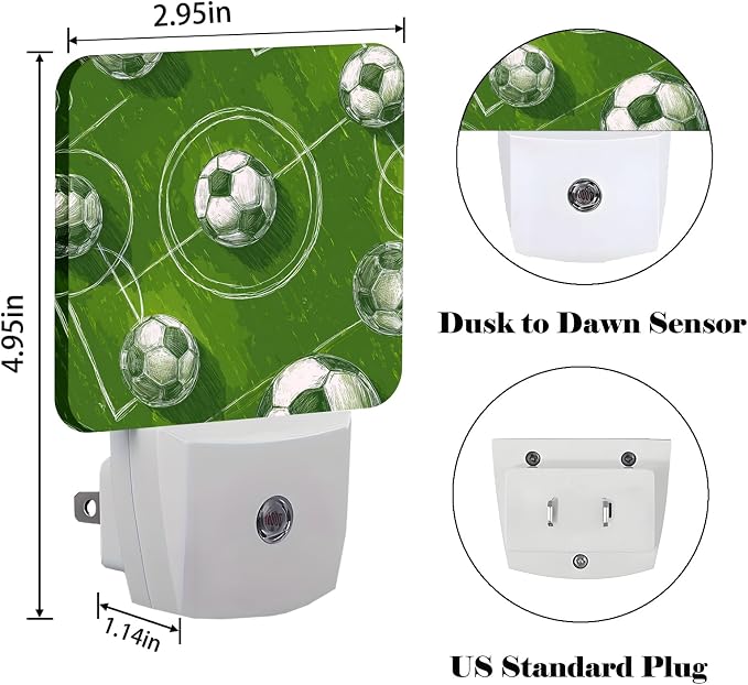 Soccer Grass Field Night Light,Plug-in Night Lights with Dusk-to-Dawn Sensor for Stairway,Hallway,Bedroom Sleep Friendly Ideal for Women/Girls/Boys Gift,0.5w