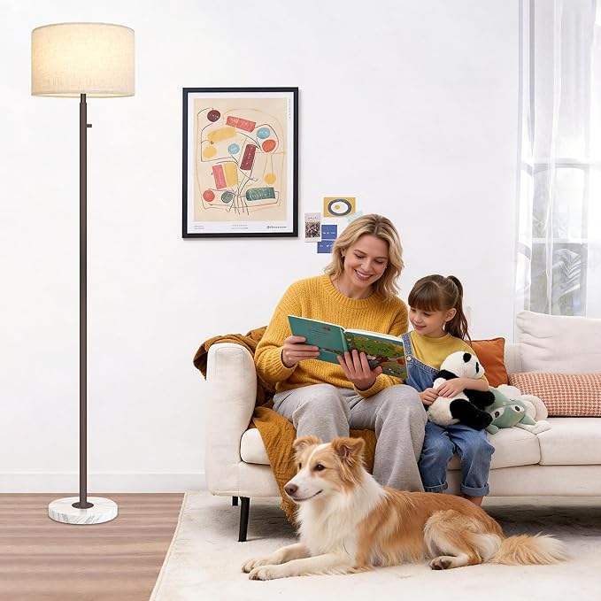 Brown Floor Lamp for Living Room,Dimmable Floor Lamp,Modern Standing Lamp with Marble Base,Tall Standing Lamp for Bedroom, Reading,Office & Kids' Room,LED Bulb Included