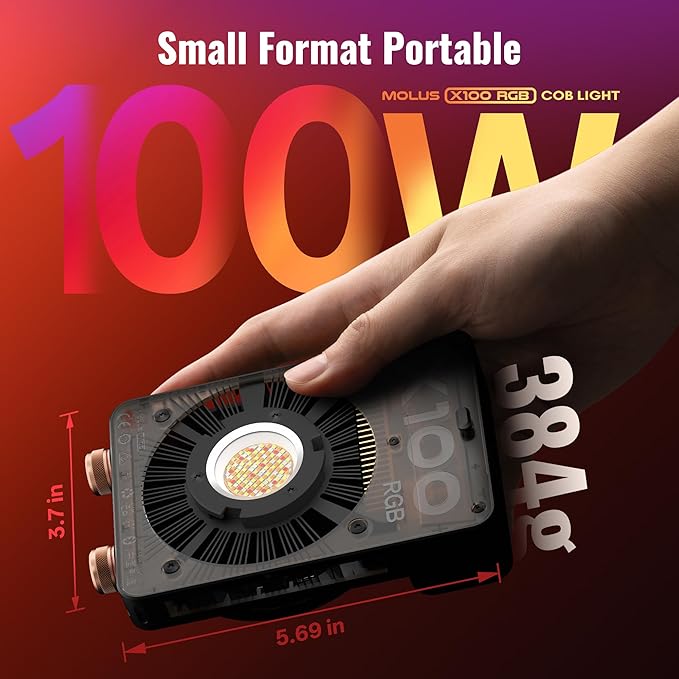 ZHIYUN MOLUS X100 RGB PRO 100W Continuous Output Lighting [Official] V2 Upgraded Version Portable Video Light Handheld Professional Photography Lighting CRI≥95 TLCI≥97 2500K~10000K Only 384g (Black)