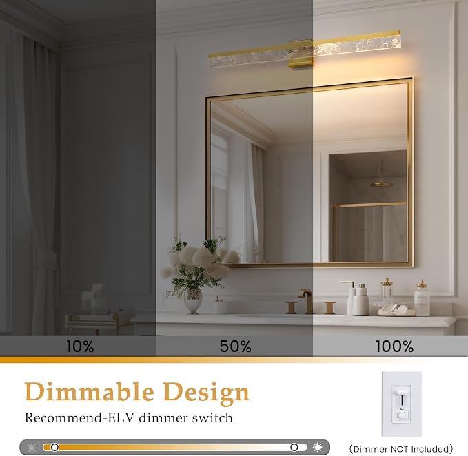 AIJIASI 39-Inch Brushed Gold Vanity Light Fixture, 28W Dimmable LED Modern Light Bar for Bathroom Mirror, Restroom, Bedroom (3000K)