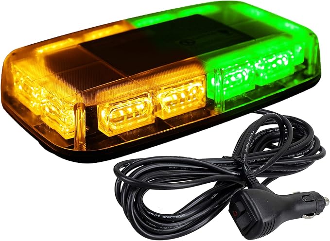 ASPL 48LED Roof Top Strobe Lights, High Visibility Emergency Safety Warning LED Mini Strobe Light bar with Magnetic Base for 12-24V Snow Plow, Trucks, Construction Vehicles (Amber/Green)