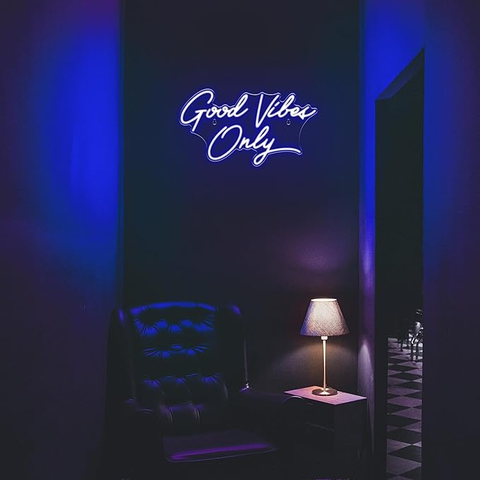 Kavaas Good Vibes Only Neon Signs for Wall Decor 17.7" x 9.9" | Blue Good Vibes Only LED Sign for Bedroom, Party, Bar, Salon - Best Gifts for Birthday, Christmas