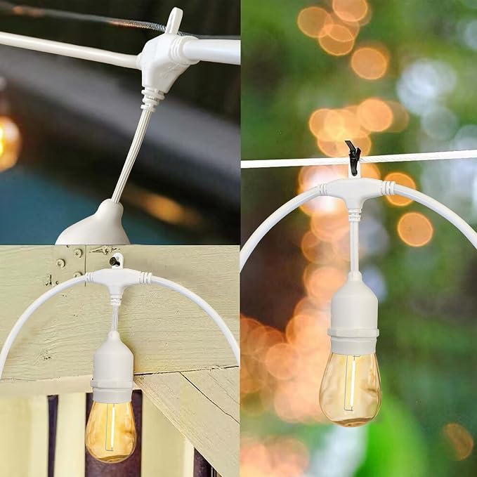 Outdoor String Lights, 50FT Waterproof Patio Lights with 1W Dimmable LED Bulbs, Hanging String Lights for Outdoor Backyard, Garden, Deck, Porch, Gazebo, Balcony, Camping, Party(White)