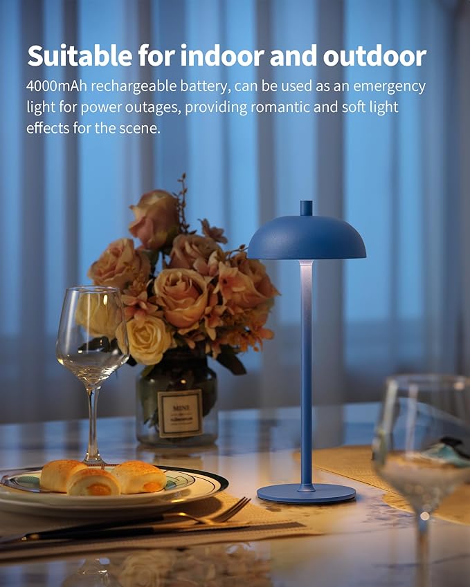 12" Cordless Table Lamps Set of 2, Blue Modern Portable Desk Lamp | LED, 3 Color Dimming, Rechargeable, Battery Operated Lights for Bedroom, Outdoor, Restaurant, Bedside, Night Light, Gifts