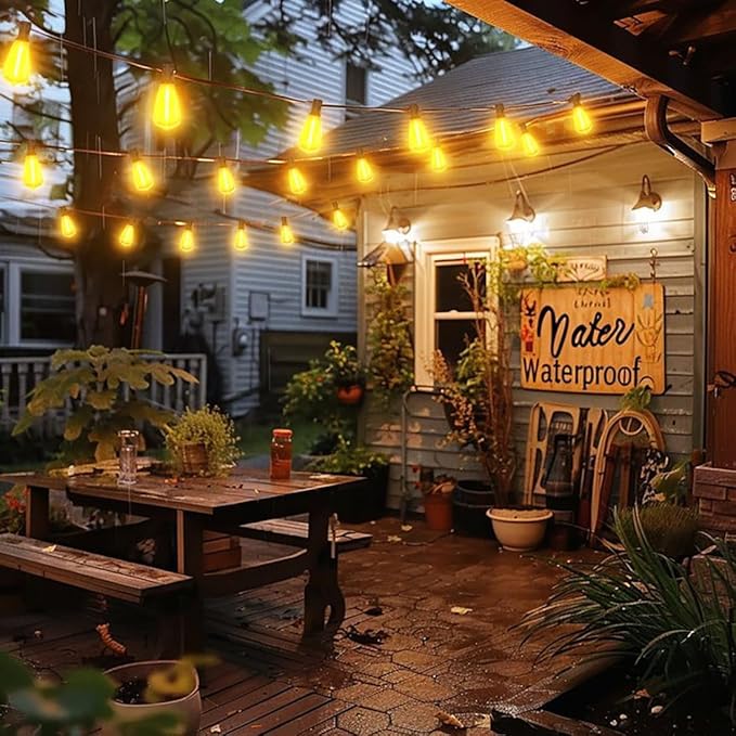 100FT Outdoor String Lights, Waterproof Patio Lights with Shatterproof ST38 Vintage Edison Bulbs, Connectable Outside Hanging Lights for Backyard, Porch, Deck, Balcony, Garden, 2500K Dimmable