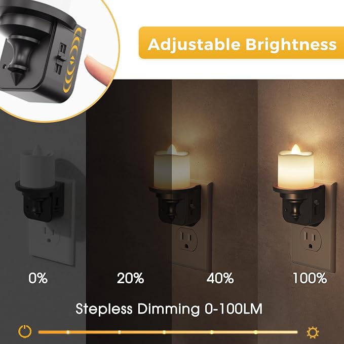 L LOHAS LED Candle Night Light, Dimmable Night Lights Plug into Wall, 2Pack | Dusk to Dawn Sensor, 0-100LM Flameless Candle Nightlight, Soft White, Vintage Decorative Nightlights for Hallway Bathroom