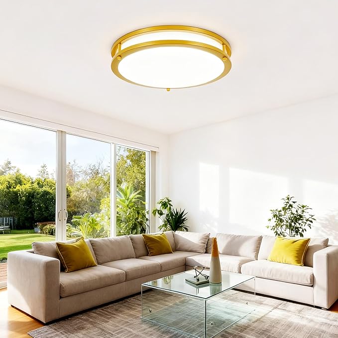 DLLT Flush Mount LED Ceiling Light: 13 Inch 5CCT (3000K-6000K) & Dimmable Ceiling Light Fixtures for Bedroom Hallway - 24W Modern Gold Super Bright Kitchen Lighting Fixtures Ceiling