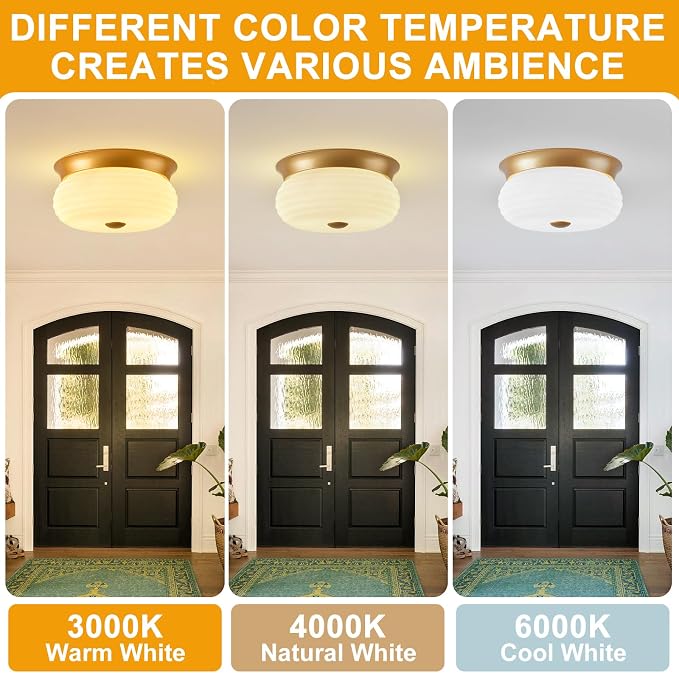 Gold Flush Mount Ceiling Light Fixtures, 2-Light Ceiling Mount for Modern with Clear Milk Glass Shade, Industrial Flush Mount Light Fixture Farmhouse for Hallway Kitchen Bedroom Entryway Foyer