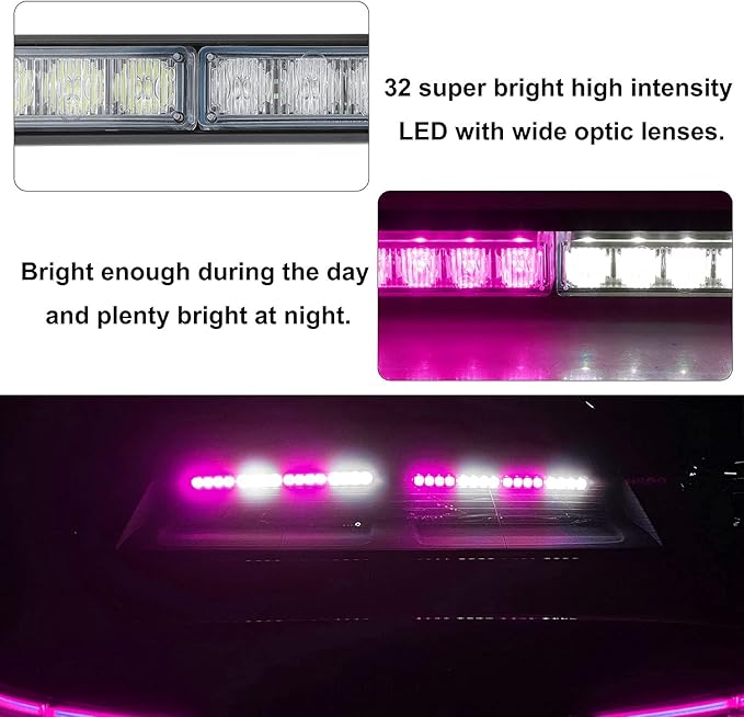 ASPL 2x16.8 inch Emergency Flashing LED Traffic Advisor Strobe Light Bar 32LED 26 Flash Patterns Interior Safety Warning Lights (Purple/White)