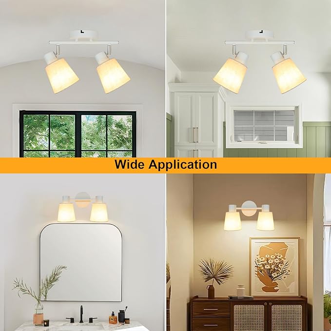 LTBLIGHT 2-Light Track Lighting, Flexible Adjustable Ceiling Light with White Linen Shade, Simplicity Spotlight for Bedroom Art Display Vanity, E26 Base (Bulbs Not Included)