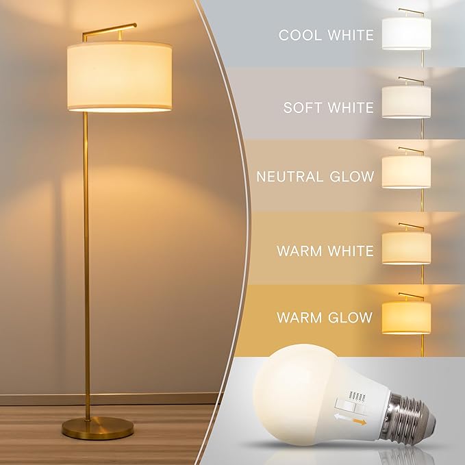 Brightech Montage Modern Floor Lamp - LED Standing Lamp with Adjustable Color Changing Bulbs for Living Rooms & Offices - Tall Corner Bedroom Reading Light for Contemporary Home Decor - Antique Brass