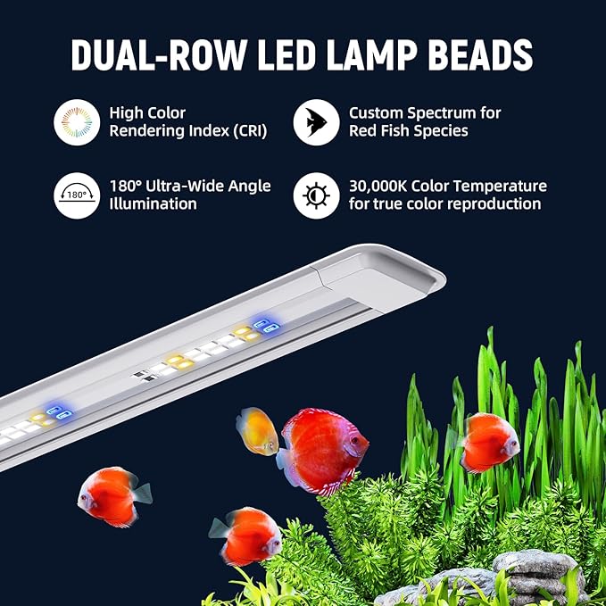 Aquarium Light,Fish More Red Water is Not,Specific Full Spectrum Fish Tank Light,Comes with Two Mounting Brackets, Timing Function, Memory Feature, Adjustable Brightness, IP68 (10IN)