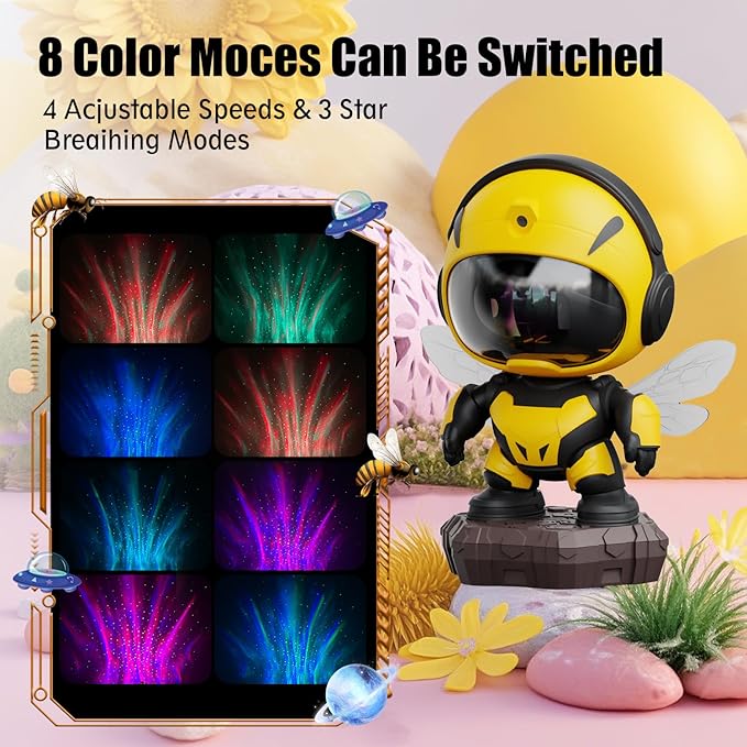 Bee Astronaut Galaxy Projector,Star Projector Galaxy Night Light,Starry Nebula Ceiling LED Lamp with Timer and Remote,Kids Room Decor Aesthetic,for Christmas