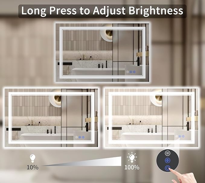 30"x55" LED Bathroom Mirror with Lights, Anti-Fog, Backlit + Front Lit, Dimmable, Led Vanity Mirror for Wall, Lighted Bathroom Mirror, 3 Colors, Shatter-Proof Tempered Glass