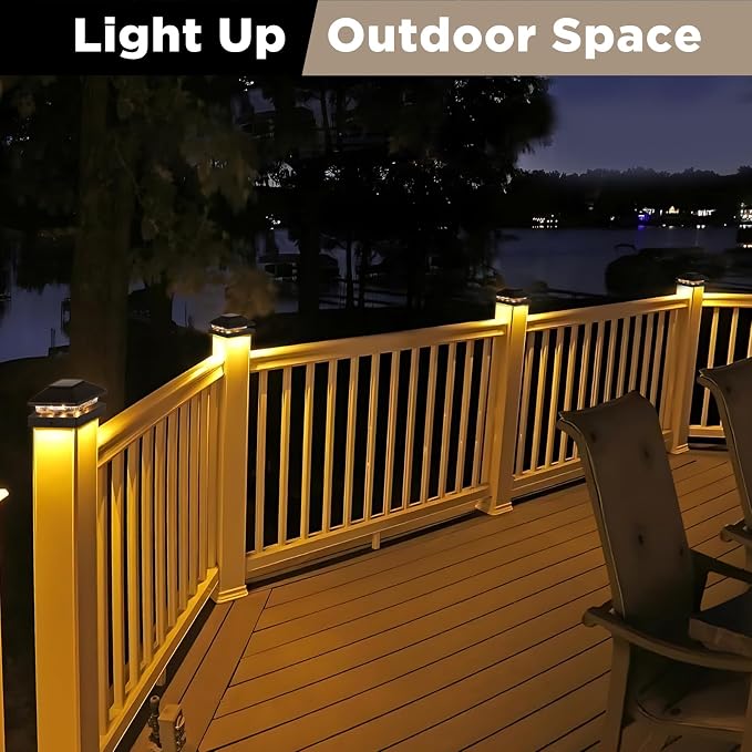Solar Post Cap Lights Outdoor 24pack, Waterproof Solar Powered Deck Fence Post Lights Fit 4x4 Wood/Vinyl Posts, Bright Warm White Solar Post Lights Decorate Deck, Patio, Porch, Fence(Black)