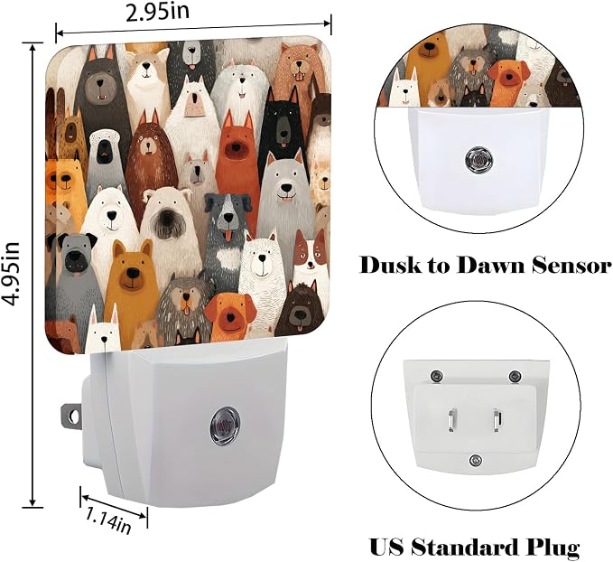 Cute Dog Night Light,Smile Puppy Plug Into Wall Decor for Stairway,Hallway,Kitchen,Dusk to Dawn Sensor Nightlights for Boys/Girls/Women/Men Room Gifts