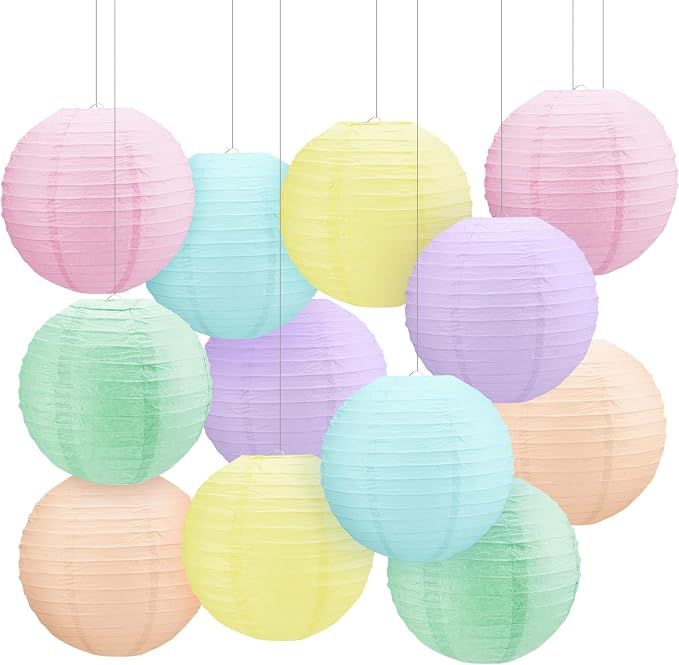 12 Pcs 10 Inch Hanging Paper Lanterns Party Decorations Cute Pastel Classroom Decor for Birthday Back to School Party Decoration for Classrooms Wedding Birthday Ceilings