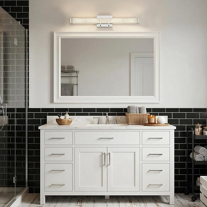 URSOLA 24" Modern LED Bathroom Light Fixtures, Chrome 3CCT Dimmable Bathroom Vanity Light Over Mirror, Bathroom Vanity Bath Bar Lights with Crystal Acrylic Shade