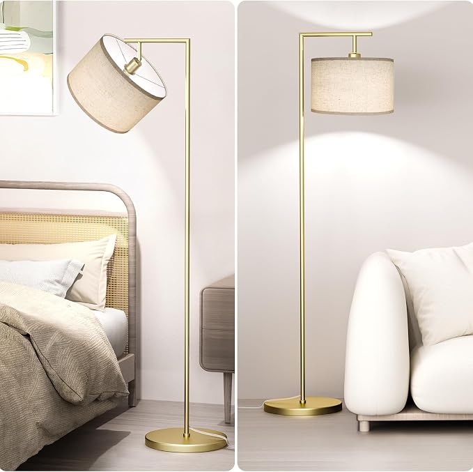 63" Gold Floor Lamp for Living Room, Modern Standing Lamp, 1 Pack | 3 Color Temperatures, Adjustable Beige Linen Lampshade, For Living Room Bedroom Office Classroom Dorm, 9W LED Bulb Included