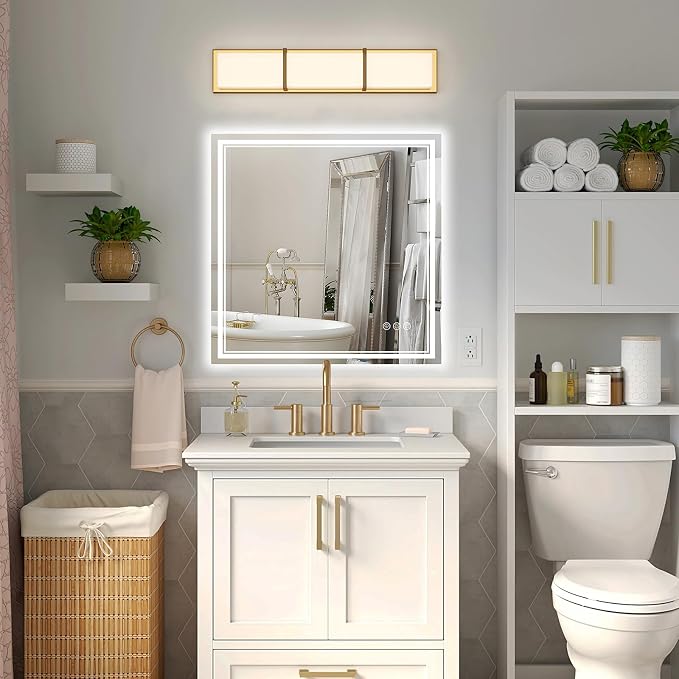 Ratsamee 30x30 Inch Led Mirror for Bathroom with Front Light and Backlit, Bathroom Mirror with Led Lights, Vanity Mirror with Lights for Wall, Anti-Fog, Dimmable, Memory Function, Tempered Glass
