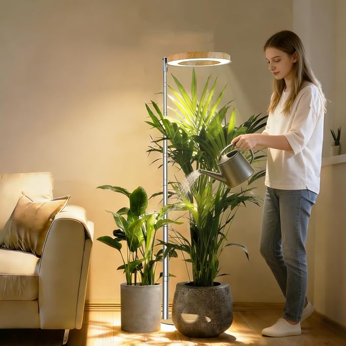 Wood Grain Grow Lights for Indoor Plants Plant Growing Lamp, Full Spectrum Plant Lights for Indoor Growing (Wood Color with Base, 1 Pack)