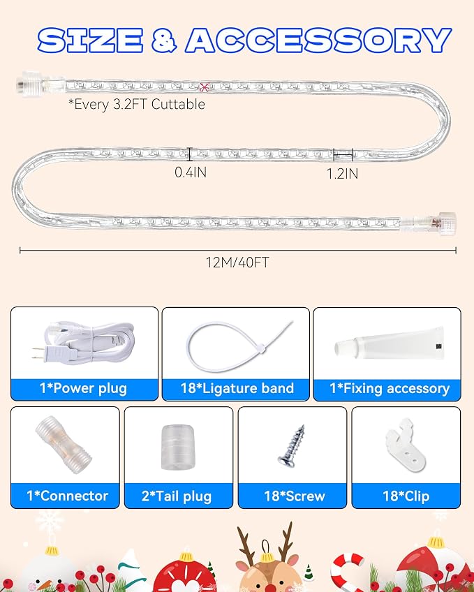 LED Rope Light, IP65 Tube Light for Christmas Patio Trees Decor, 80FT 6000K | Waterproof Clear Tube Light Plug in, 864 Daylight White LEDs 110V Flexible Cuttable Connectable for Outdoor Balcony Bedroom