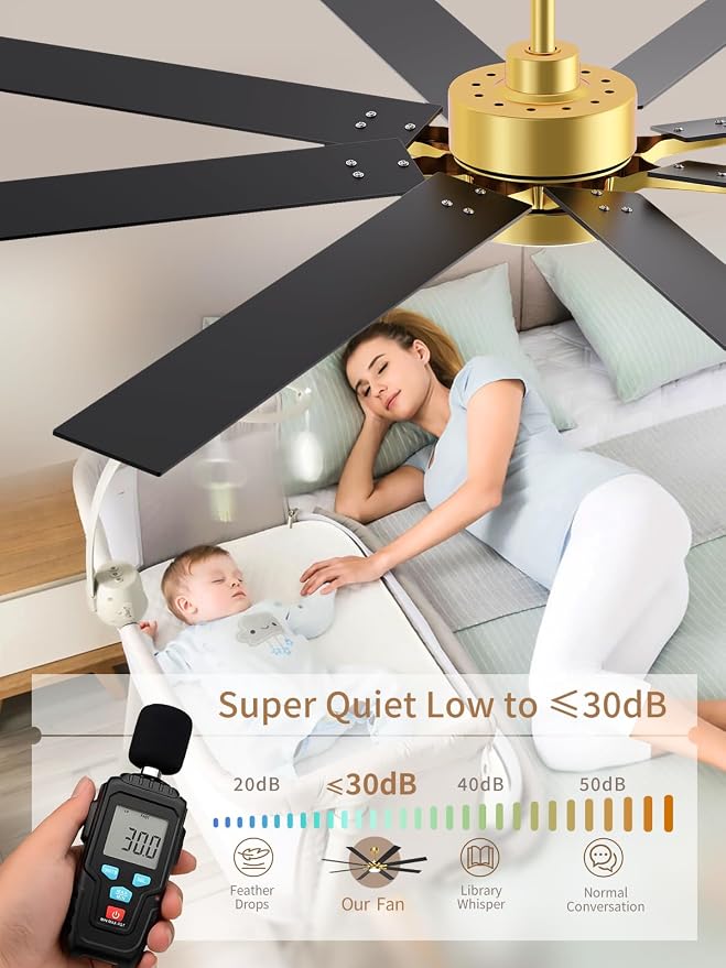 LANMEL Metal Ceiling Fan with Lights and Remote, 72 Inch, Gold & Black | Modern Low Profile Flush Mount, Reversible, 3CCT Dimmable, Quiet, LED, For Bedroom, Living Room, Indoor/Outdoor Patio Use