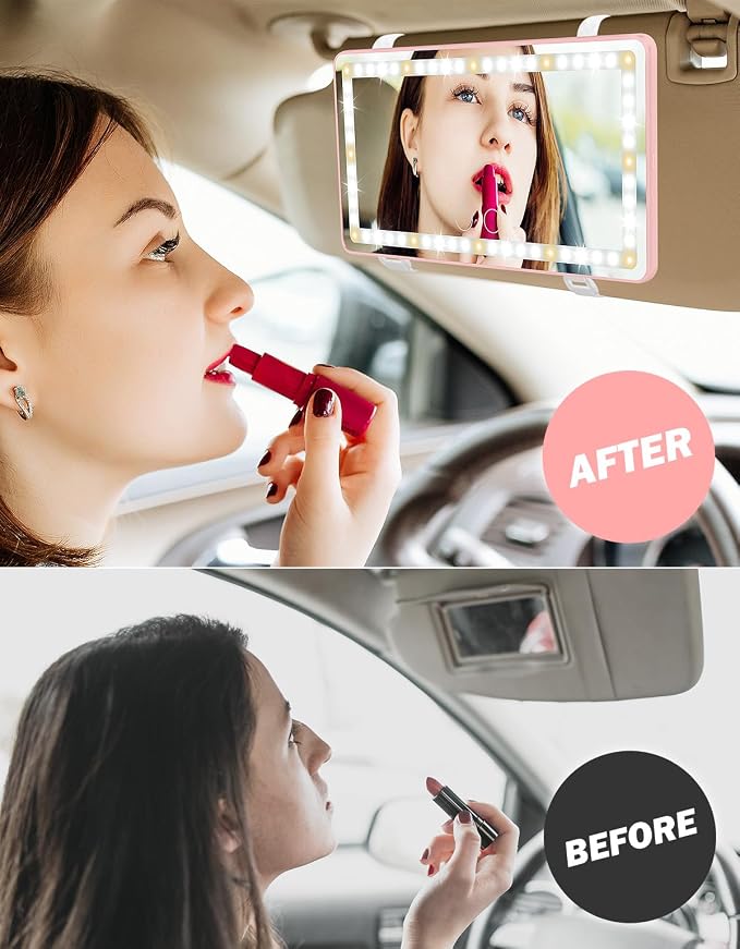 JOYTUTUS Car Sun Visor Vanity Mirror, Car Mirror with 3 Light Modes & 60 LEDs, Rechargeable, Touch Control, Universal Fit