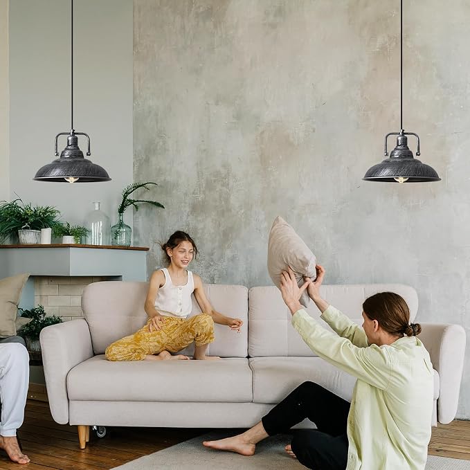 Black and Silver Pendant Light 12.5 inches 3 Packs, Farmhouse Pendant Light, Industrial Pendant Light, Kitchen Pendant Lights, Pendant Lights Kithen Island for Bedroom; Living Room; Kitchen