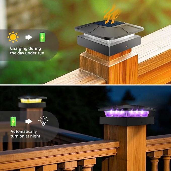 20 Pack 4x4 Solar Post Cap Lights RGB Color Changing | Post Top Light Solar Fit 4x4/3.5×3.5 Wood & Vinyl Posts, Waterproof Caps Lighting for Outside Fence Deck Porch Yard Mailbox
