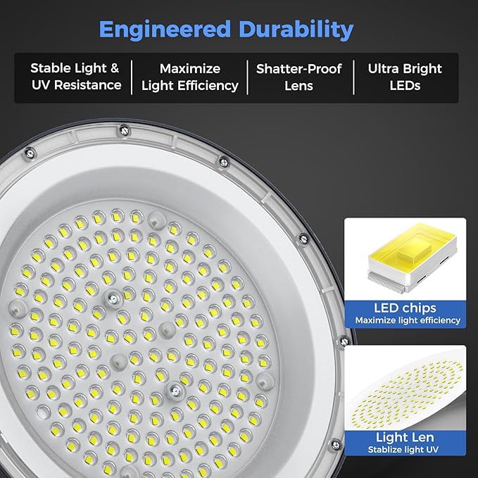 AIKVSXER 1 Pack UFO LED High Bay Light, 200W 30000LM LED Shop Lights | Warehouse Lights with 5' Cable US Plug, 6000K Daylight IP65 Waterproof LED Garage Lights, Commercial Bay Lighting