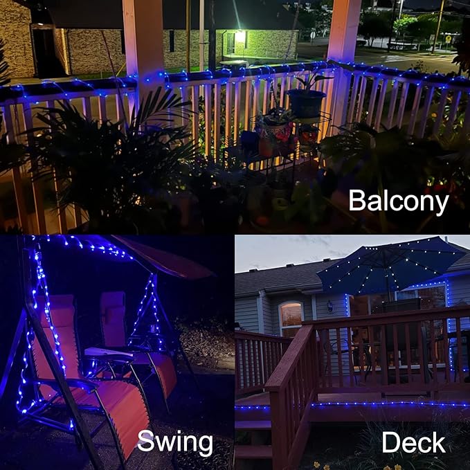QITONG Blue Solar Rope Lights Outdoor, 2 Pack Each 33ft 100 LED String Light, Fairy Lights in Clear Thin Tube with 8 Modes