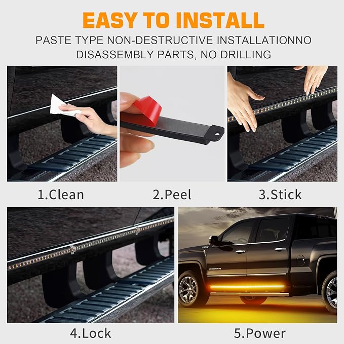 2PCS 70 inch Running Board Emergency Lights Amber Strobe Lights | 864 LED Exterior Flashing Warning Hazard Caution Safety Light Strip for Tow Plow Trucks Construction Vehicles Pickup