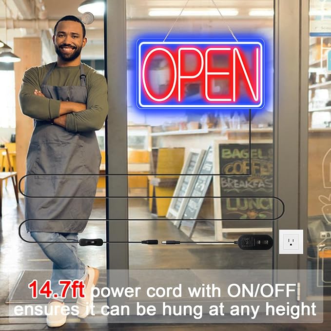 22" X 11" Led Neon Open Signs for Business 12V/2A Ultra Bright Led Neon Open Signs Plug In Electric Light Up Open Sign with ON/OFF Switch for Bar Salon Coffee Stores Club Hotel (Horizontal)
