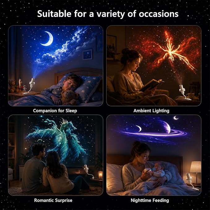 Projector Moon Galaxy Night Light for Bedroom, 15 Patterns LED Starry Sky Lamp with 360 Degree Flexible Gooseneck, for Home Decor Sleep Mood Lighting