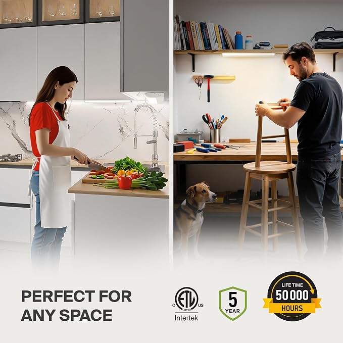 ASD LED Under Cabinet Lighting, 24 inch 12W 822 LM, Dimmable Hardwired Under Cabinet Lights for Kitchen, 3000K Soft/4000K Cool/5000K Daylight, Under Counter Light Fixtures, ETL, White, Bullnose Design