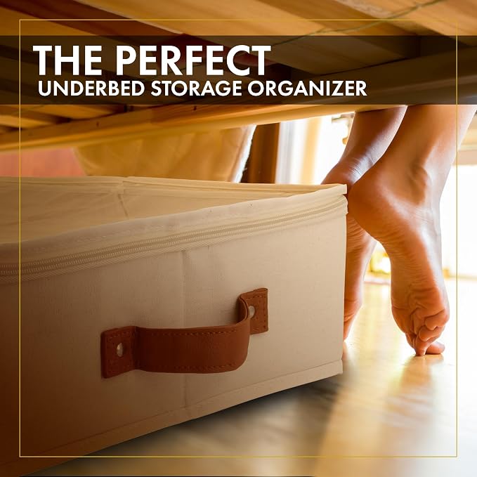 Under Bed Storage, Large 2pc with Lid, Ivory | Drawer-style pull-out design, Fits blankets, clothes, fabric & shoes, Bins with lids, Bedroom & closet storage